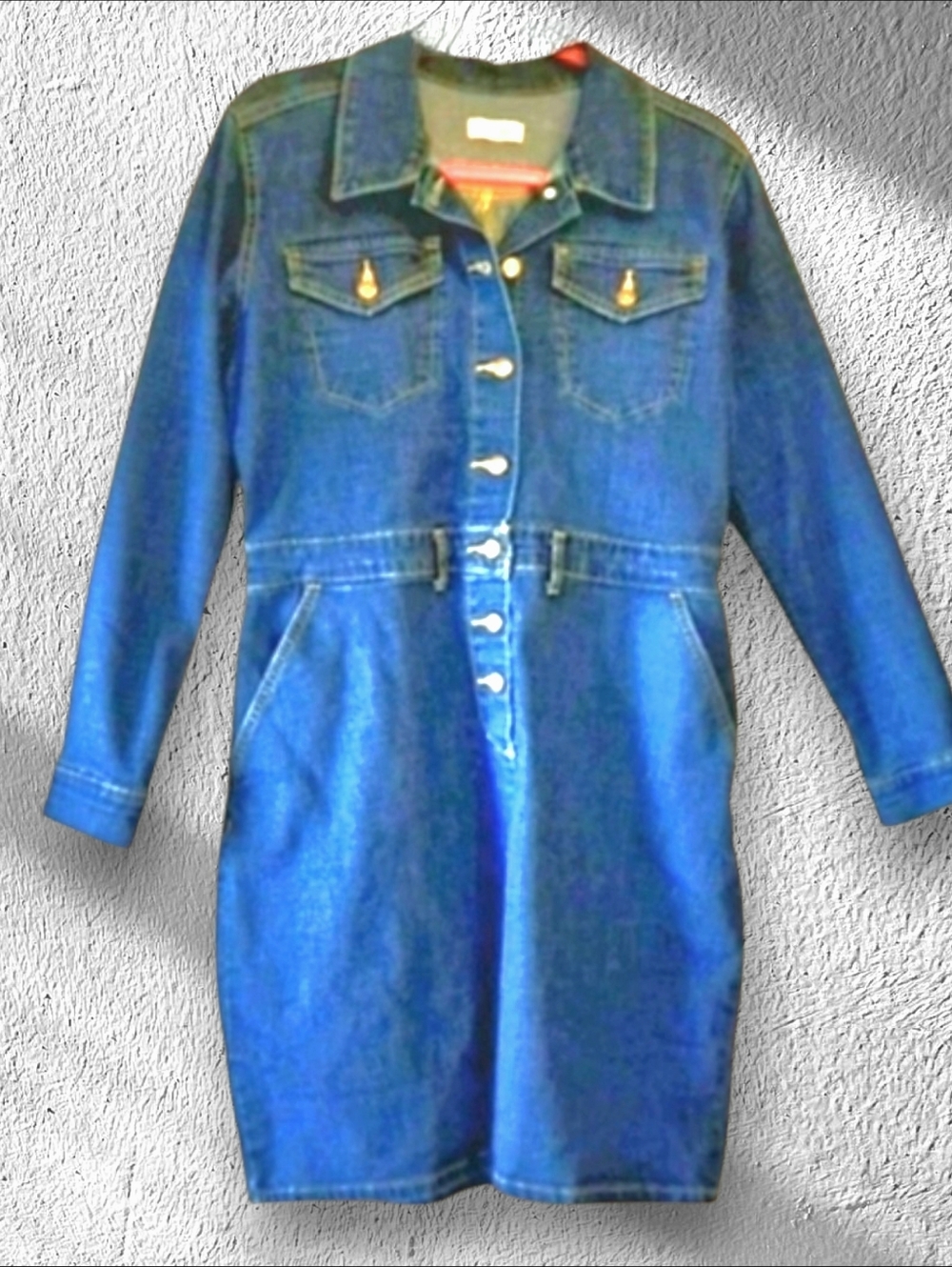 Calvin Klein Long Sleeve Blue Denim Dress Button-up